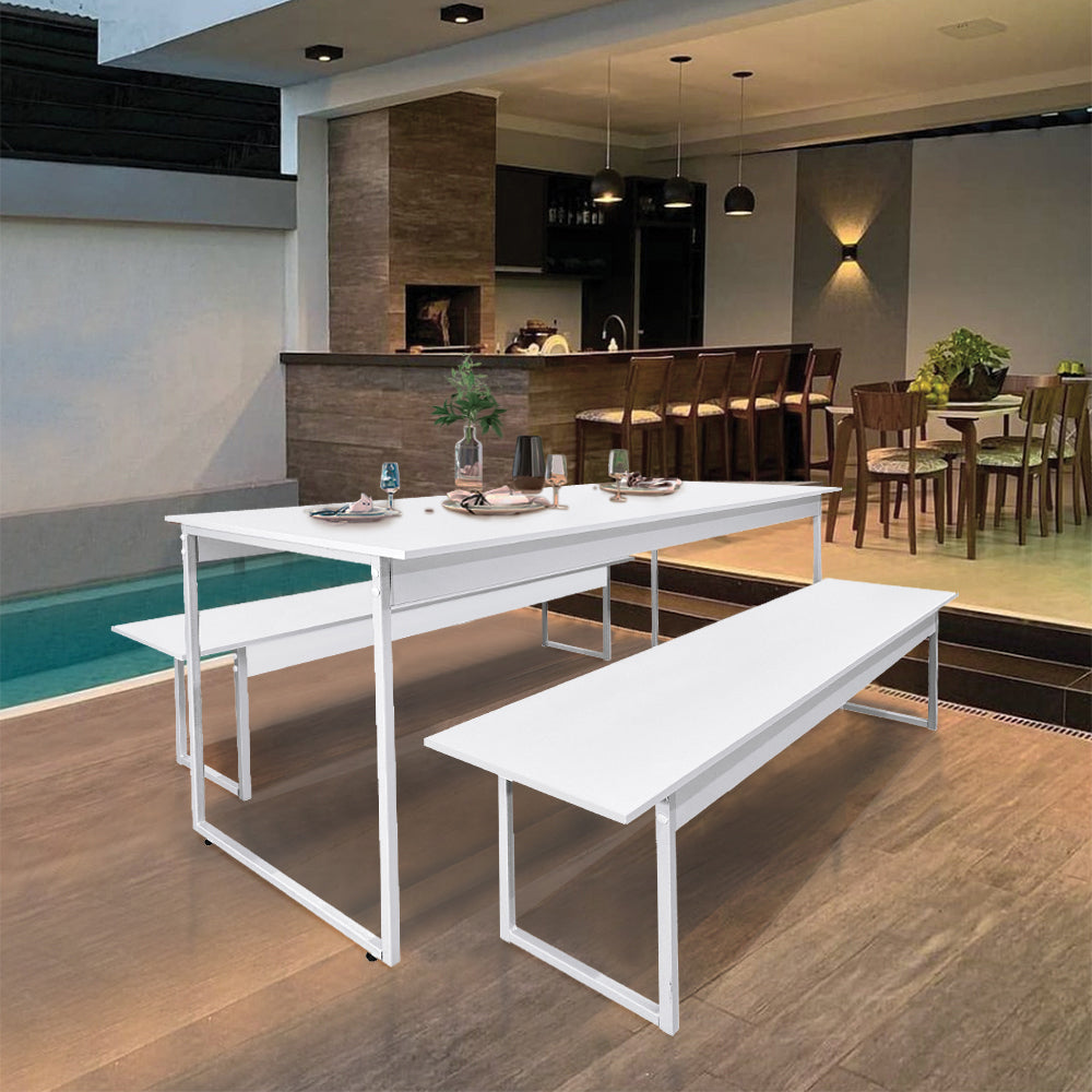 Mesa para Refeitório 6 Lugares c/2 Bancos 3 Lug. em MDF com Estrutura Metálica 180L x 72P