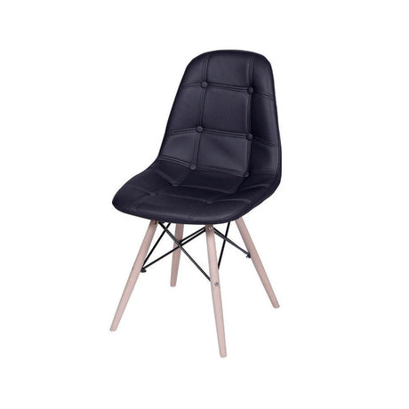 Cadeira fixa Botonê com estofado em PU e base de madeira, design elegante para salas de jantar e escritórios.